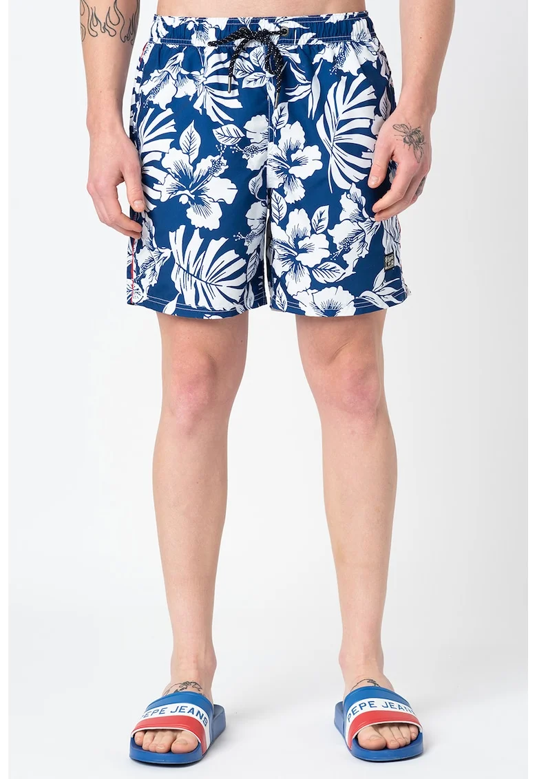 Pantaloni scurti de baie Campus Hawaiian, Alb/Albastru