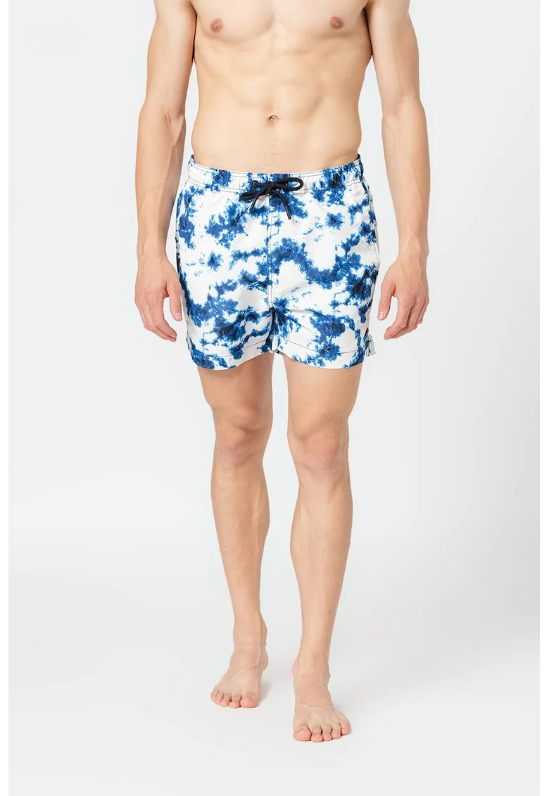 Pantaloni scurti de baie cu cordon in talie Studios, Alb/Albastru royal
