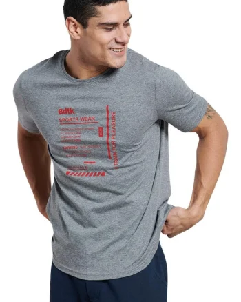 Tricou barbat Bdtk, maneca scurta, imprimeu, gri, bumbac