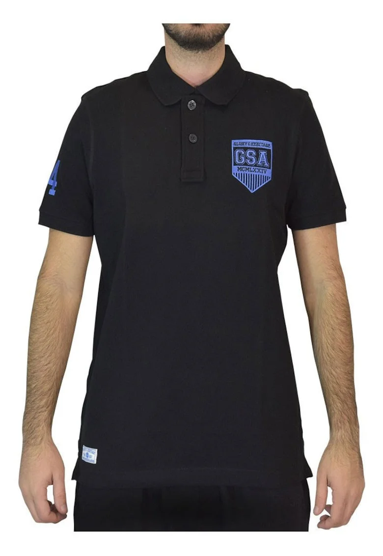 Tricou polo barbati  maneca scurta, inchidere cu nasturi, negru, bumbac organic,