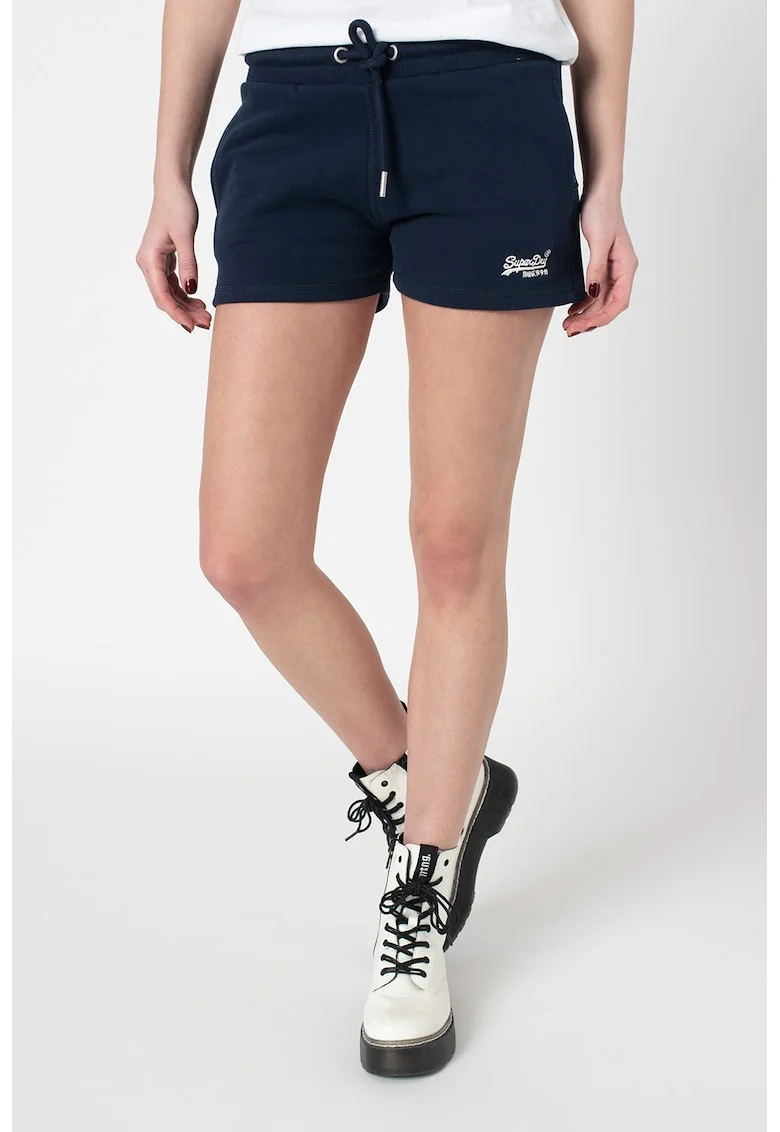 Pantaloni scurti din amestec de bumbac, cu snur, Alb/Bleumarin