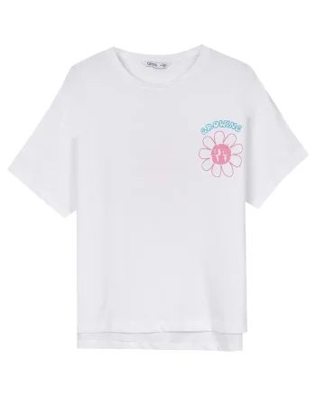 Tricou copii  croiala regulata, imprimeu fata si spate, alb, bumbac