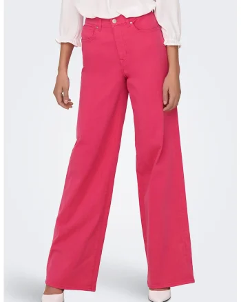 Blugi ampli cu talie inalta, Fucsia