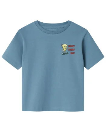 Tricou copii,  maneca scurta, bumbac organic, albastru