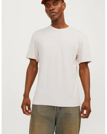 Tricou de bumbac cu logo discret, Crem