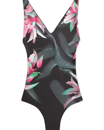Costum de baie dama  unic, decolteu in V, multicolor, material elastic