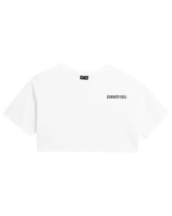 Tricou dama  maneca scurta, decolteu rotund, bumbac si poliester, scurt, alb