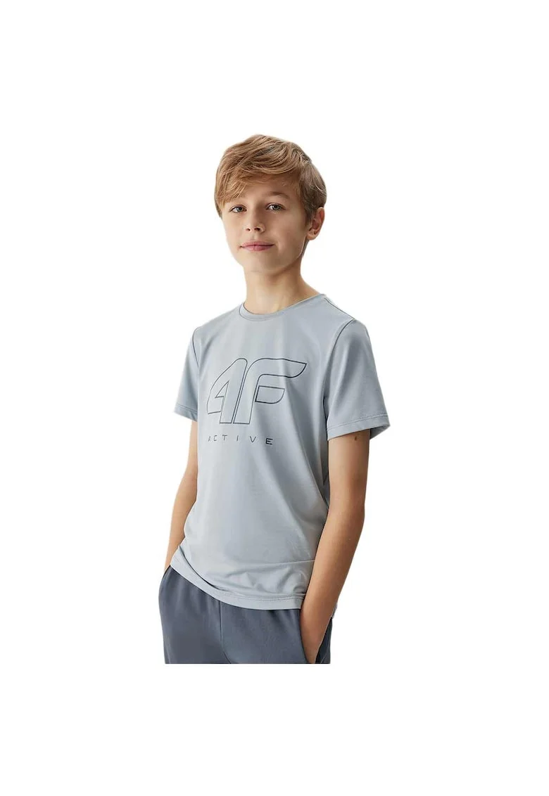 Tricou copii  gri, poliester, croiala regulata, decolteu rotund,