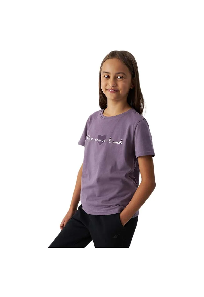 Tricou copii  bumbac, violet, maneca scurta, 4FJWAW24TTSHF1545