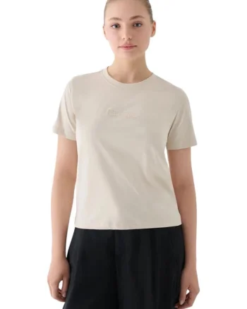 Tricou dama  design discret, bumbac, jersey tricotat, bej