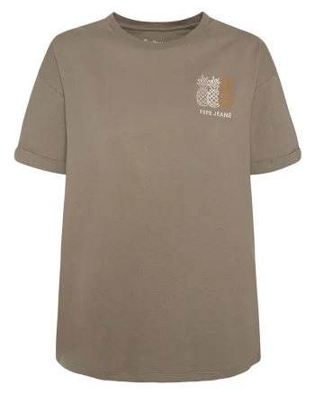 Tricou dama,  maneca scurta, brodat, decolteu, bumbac, gri