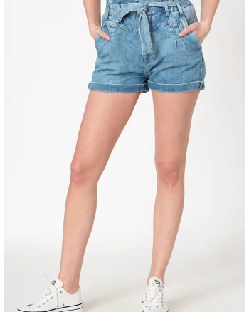 Pantaloni scurti din denim cu talie inalta Phoebe, Albastru deschis