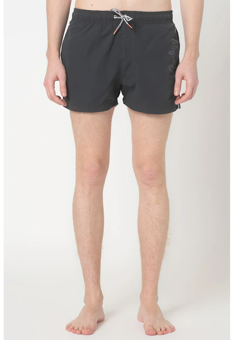 Pantaloni scurti de baie cu talie ajustabila New Brian, Alb/Gri carbune
