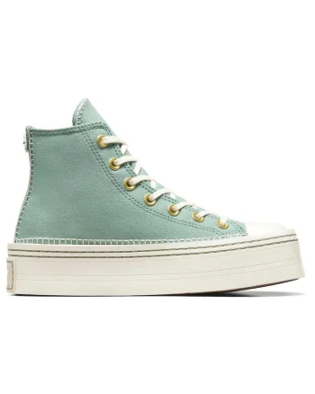 Tenisi dama  Chuck Taylor All Star Modern Lift, cusaturi contrastante, panza, verde