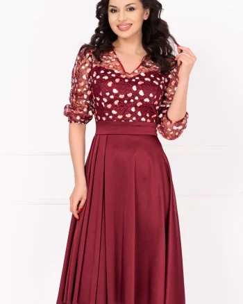 Rochie de ocazie eleganta bordo Cristina cu bust brodat
