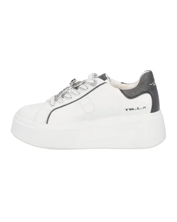 Pantofi sport din piele si piele ecologica, Alb/Negru