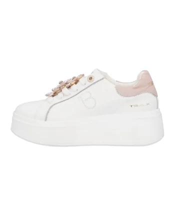 Pantofi sport din piele si piele ecologica, Alb/Piersica