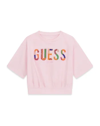 Tricou cu decolteu la baza gatului si imprimeu logo, Roz pastel