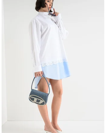 Rochie-camasa lejera din bumbac, Alb/Albastru deschis