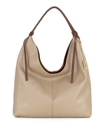 Geanta hobo din piele cu logo metalic, Maro camel