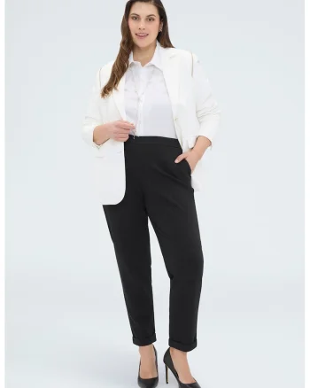 Pantaloni cu talie inalta si strasuri, Negru