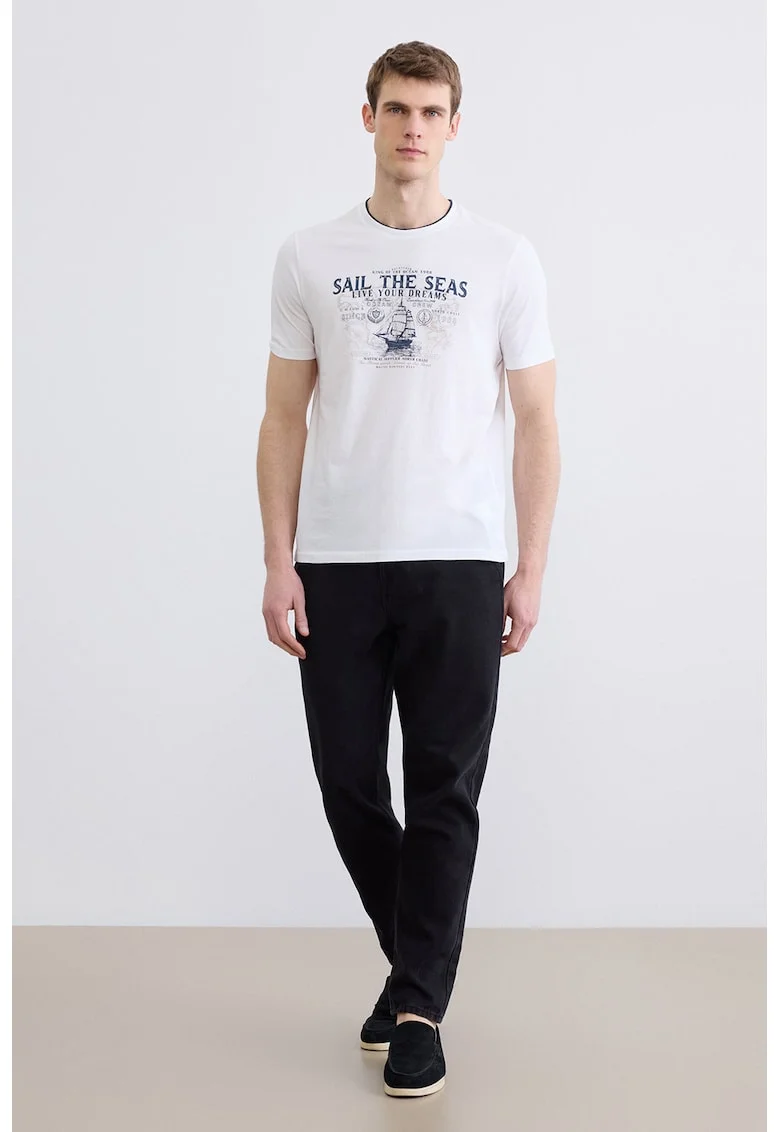 Tricou regular-fit cu imprimeu grafic, Alb/Albastru inchis