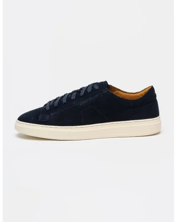 Pantofi sport low cut din piele intoarsa cu logo discret Kieran, Bleumarin