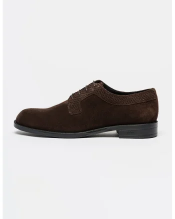Pantofi derby din piele intoarsa cu detalii cu aspect impletit Tayil, Maro inchis