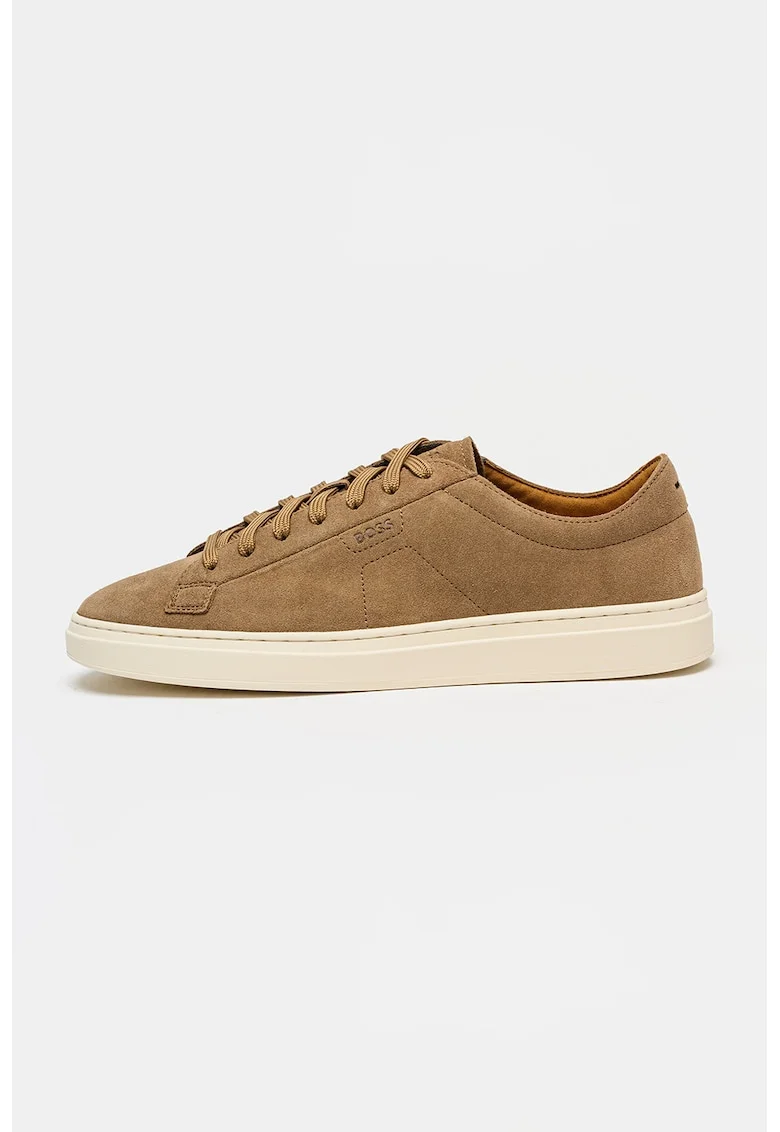 Pantofi sport low cut din piele intoarsa cu logo discret Kieran, Maro camel