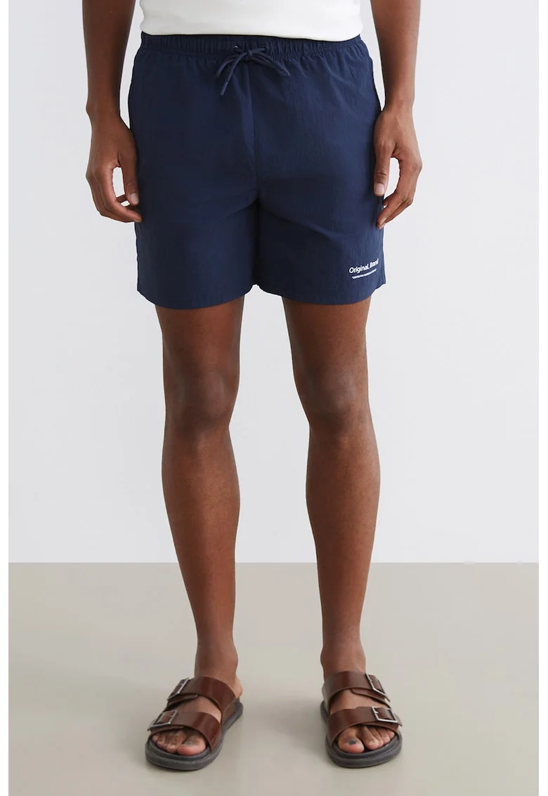 Pantaloni scurti de baie din nailon cu snur de ajustare, Bleumarin