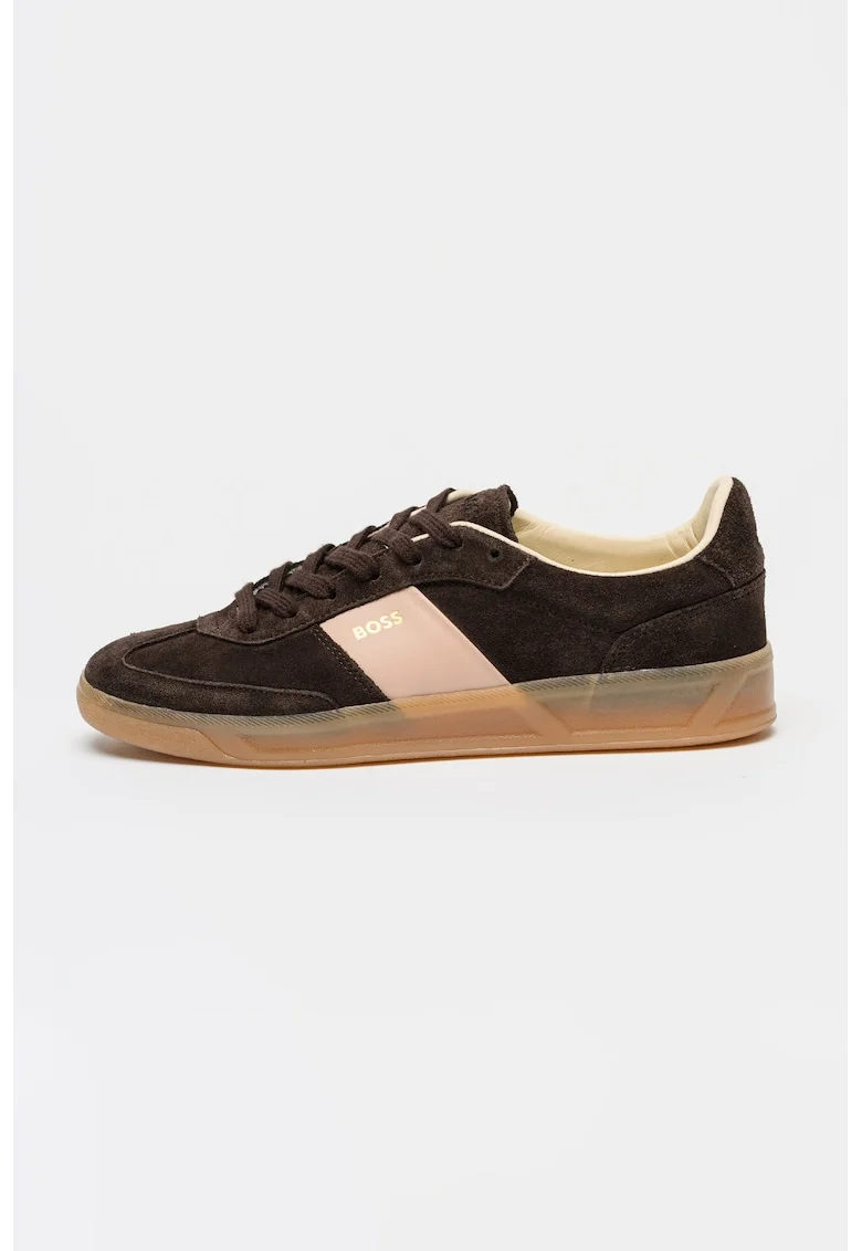 Pantofi sport din piele intoarsa cu logo Brenta, Maro inchis/Roz
