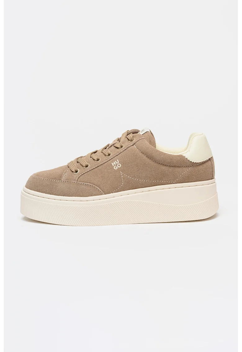 Pantofi sport din piele intoarsa cu talpa flatform Lyzz, Maro nisip