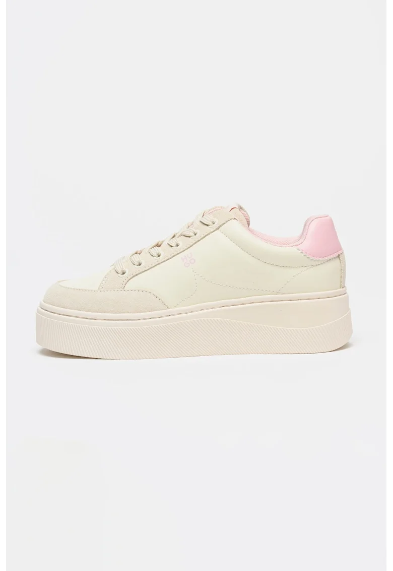 Pantofi sport cu garnituri din piele intoarsa Lyzz, Alb fildes/Gri deschis
