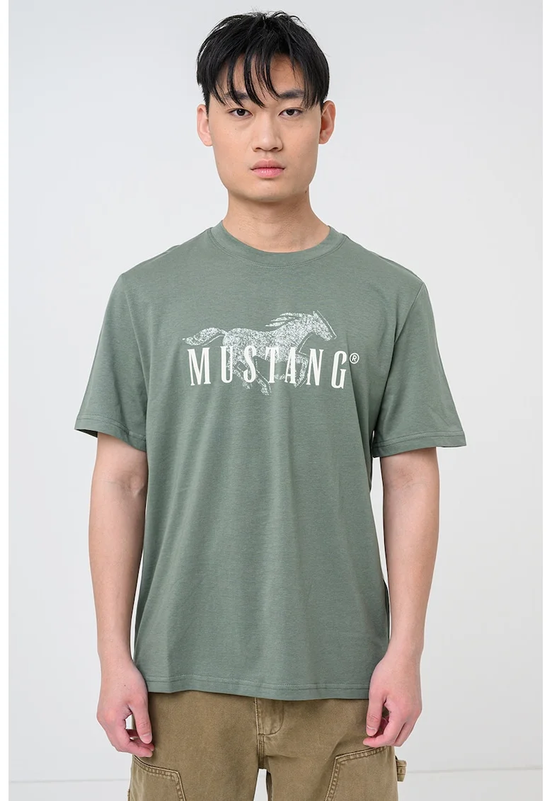Tricou din bumbac cu imprimeu logo Austin, Alb fildes/Verde sparanghel