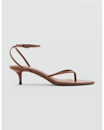 Sandale cu toc, barete multiple si catarama, Caramel