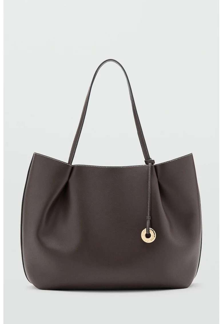 Geanta shopper de piele ecologica cu talisman, Maro inchis