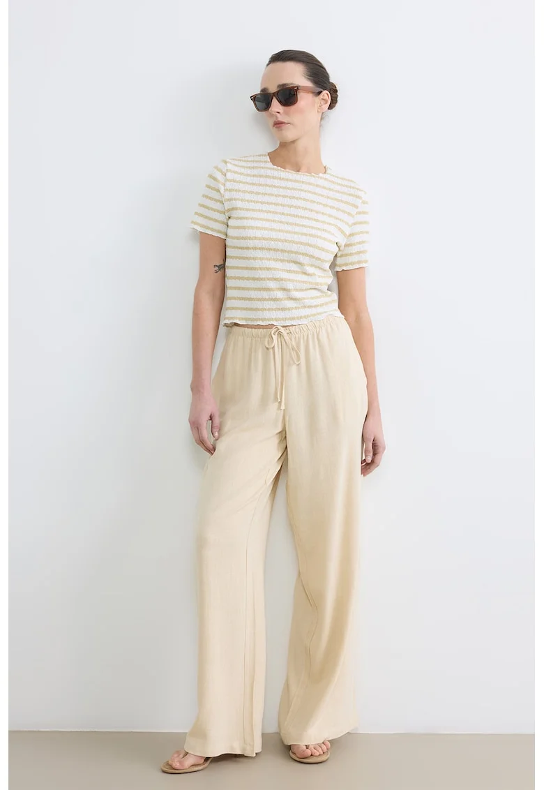 Pantaloni din amestec de in cu croiala ampla, Bej deschis