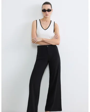 Pantaloni din amestec de in cu croiala ampla si talie inalta, Negru antracit