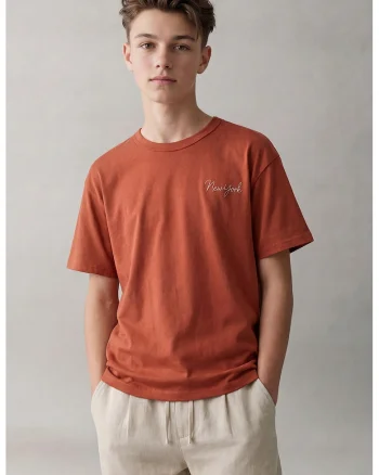 Tricou lejer din bumbac, Caramiziu