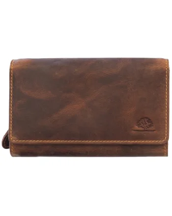 Portofel dama piele naturala maro antichizat 17 x 10 cm, Vintage,  Maro antichizat