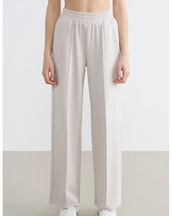Pantaloni de trening cu croiala dreapta si banda elastica in talie, Maro nisip