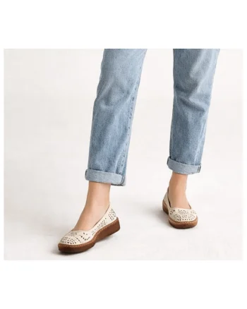 Balerini  5886 alb, piele naturala, Alb