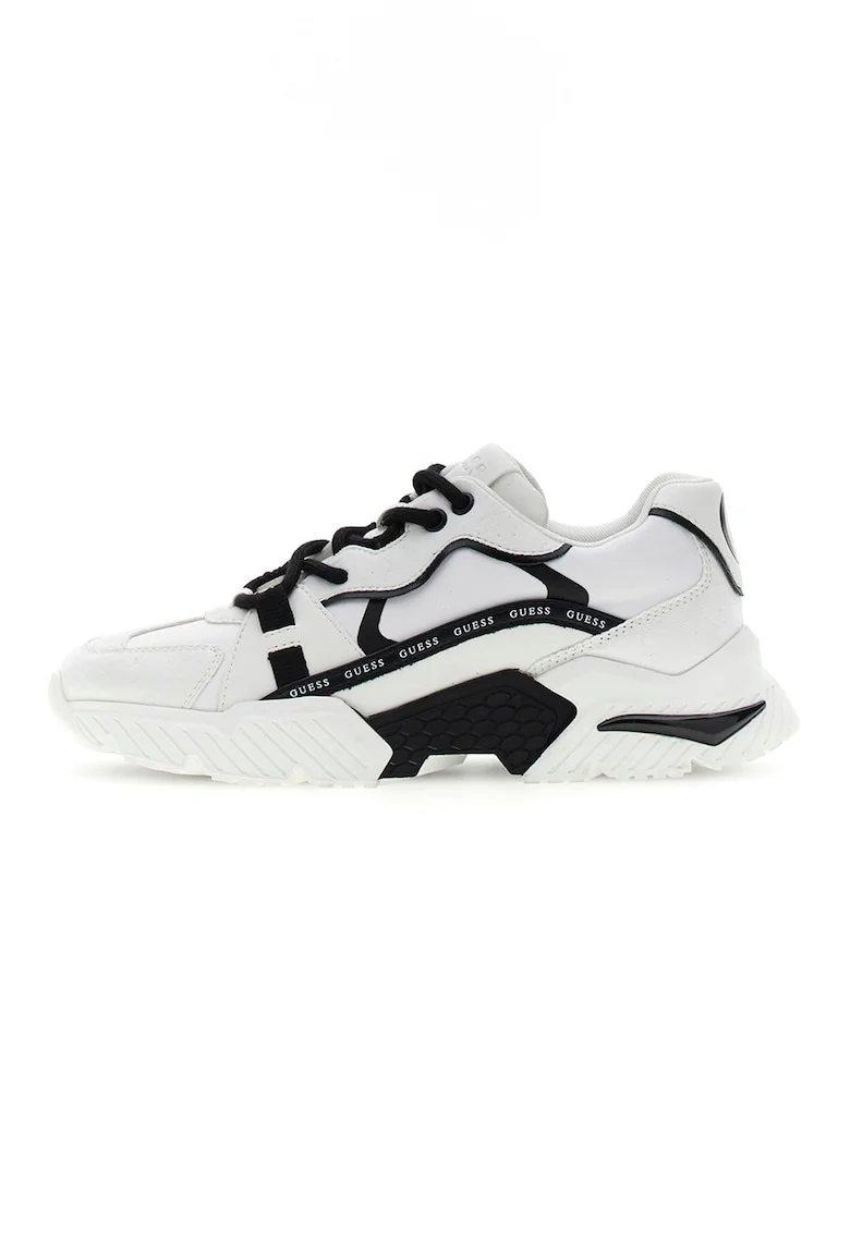 Pantofi sport cu talpa wedge si garnituri din piele ecologica, Alb/Negru