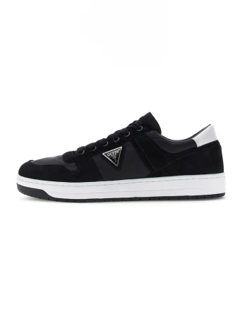 Pantofi sport din piele intoarsa si material textil cu logo metalic, Negru