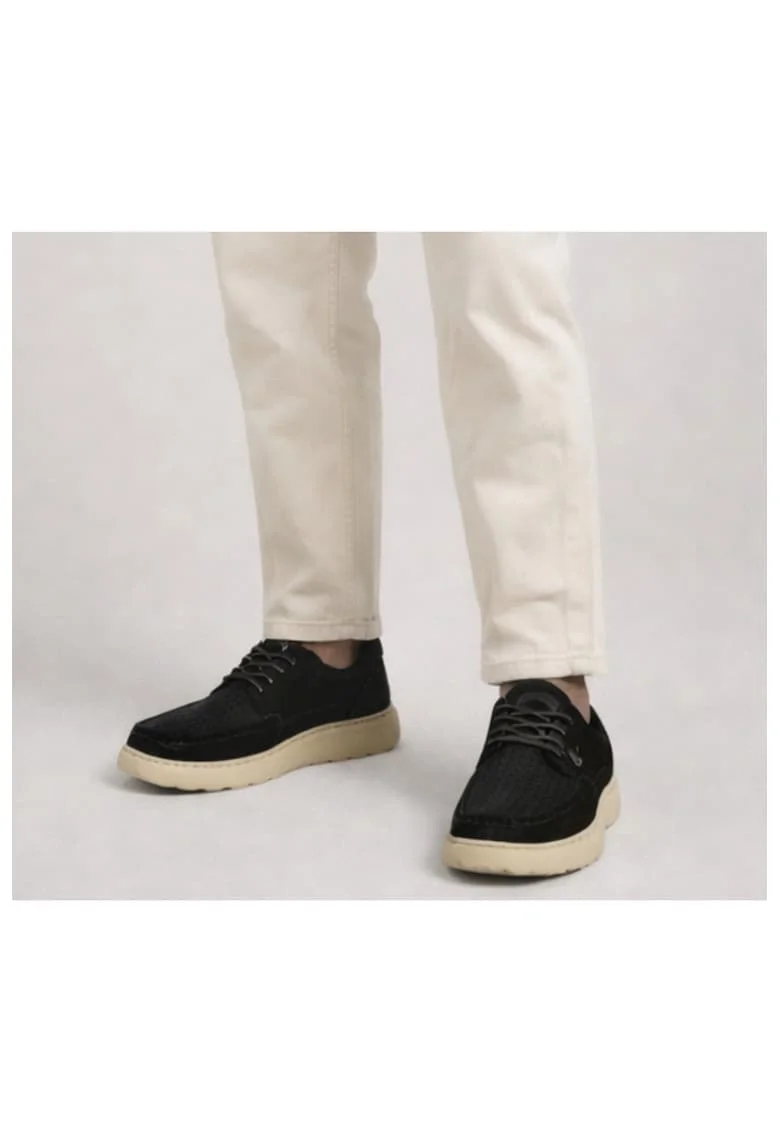Pantofi casual, barbati,  SM-3 negru, piele nabuc, Negru