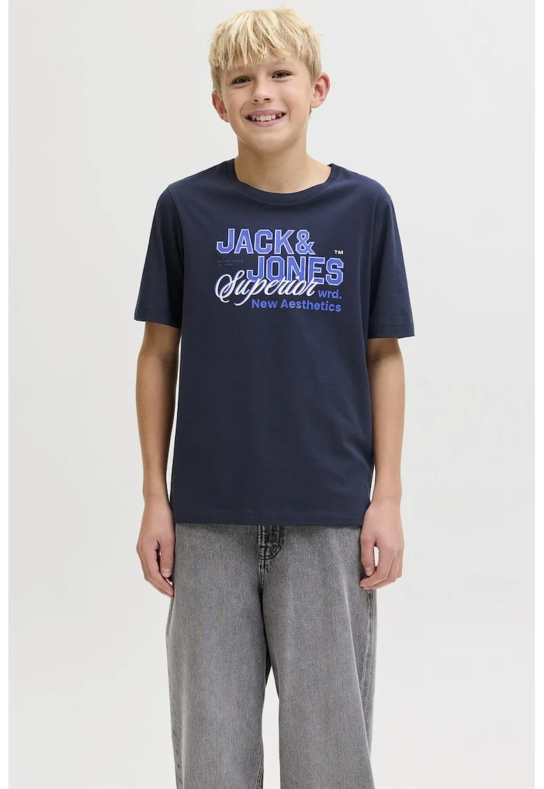 Tricou din bumbac organic cu imprimeu logo, Bleumarin