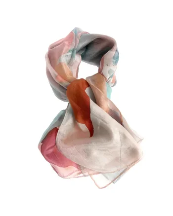 Esarfa din matase cu imprimeu floral abstract in nuante pastel