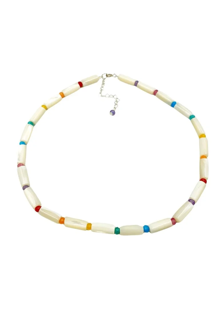 Colier Colour me Rainbow din sidef si jad cu argint 925, 39 + 4 cm