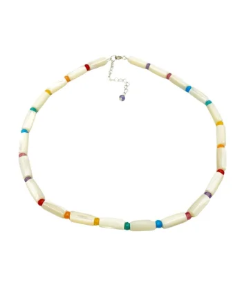 Colier Colour me Rainbow din sidef si jad cu argint 925, 39 + 4 cm