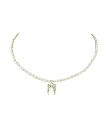 Colier Small Angel Wings din perle de cultura si argint 925, 38 cm